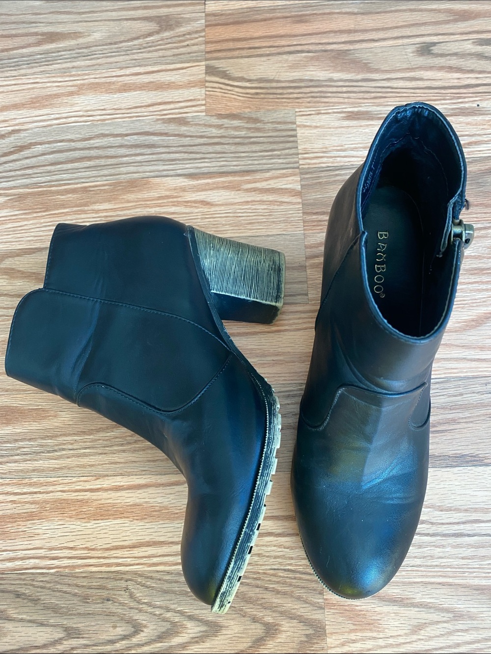 BAMBOO Black Ankle Booties with Block Heel-9/10 Vegan Leather Minimalist Fall
